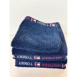 Y2K Vintage Tommy Hilfiger Hand Towel Set Blue Flag Logo Stripes Spell Out